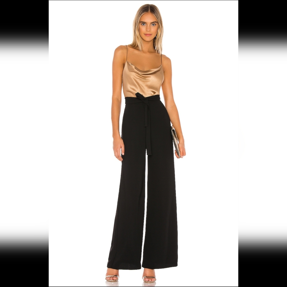 Amanda Uprichard Black Crepe Ariya Wide Leg Pants Trousers Black Medium Tie
